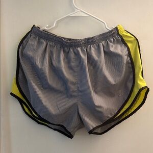 Nike Women's Striped Gray and Yellow Athletic Shorts